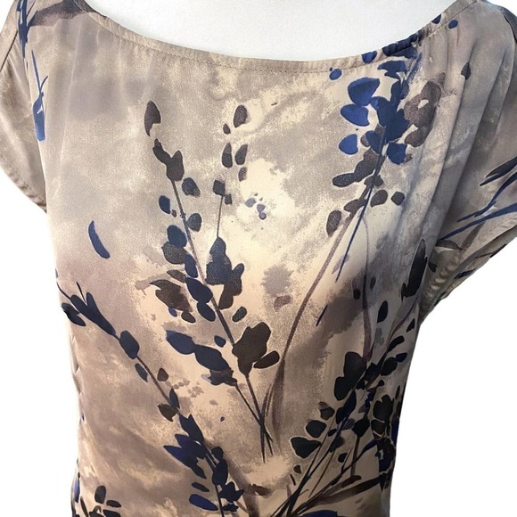 Zara Basic Womens Satin Floral Shift Mini Dress with Pockets Cream Navy SZ Small - Picture 4 of 9